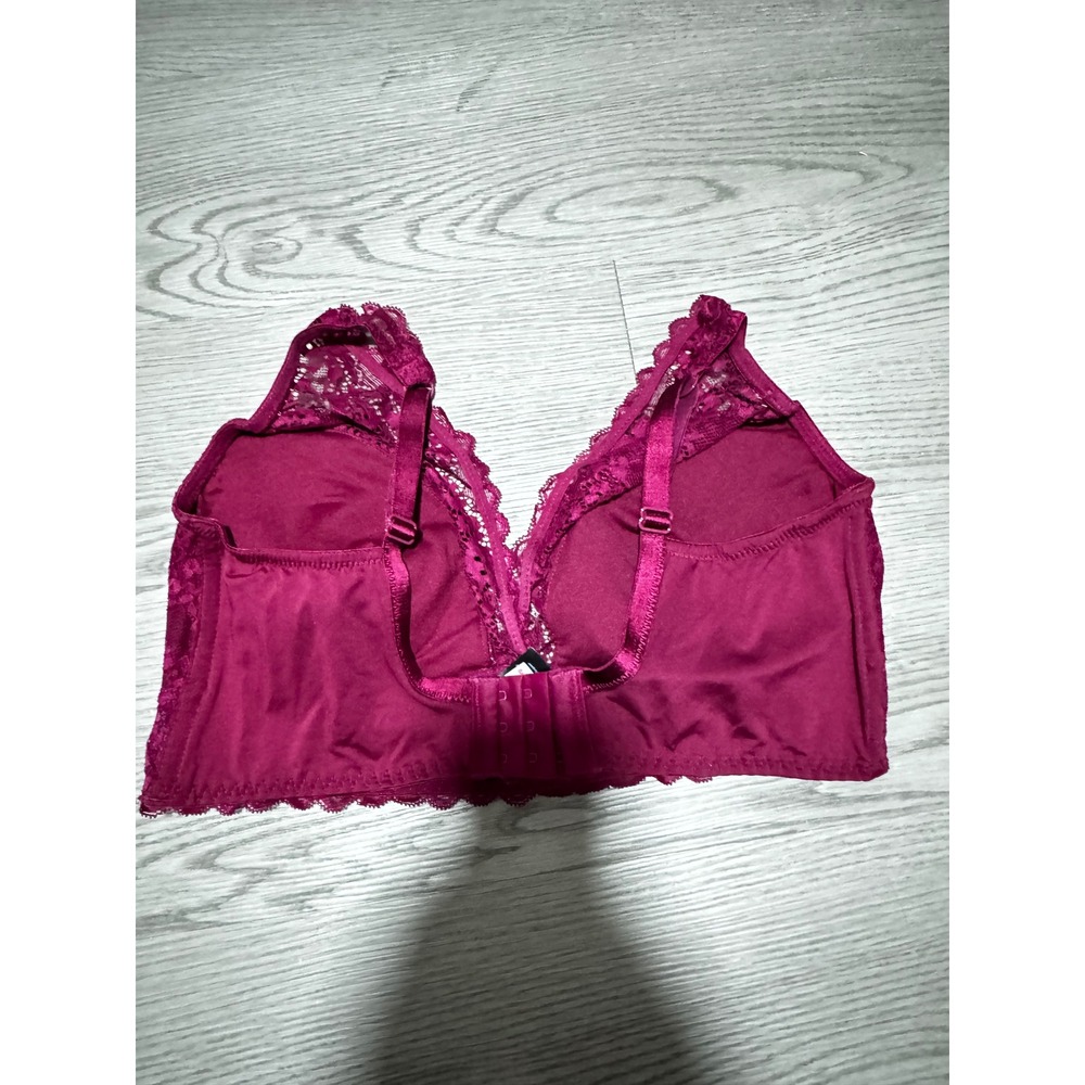 F&F Magenta Pink Lace Trim Wireless Bralette Lightly Padded XL - Picture 2 of 3